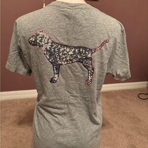 Victoria's Secret Pink Sequin Dog Tee - Gray
